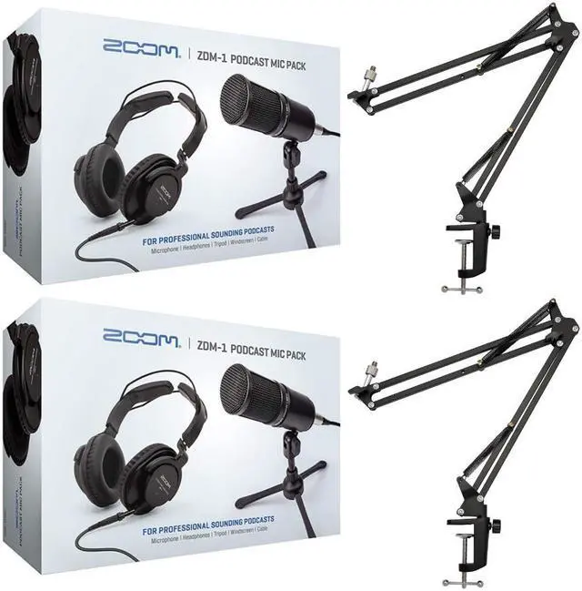 Main image of Zoom ZDM-1 2-Person Podcast Microphone Pack Accessory Bundle & Two Knox Boom Arm