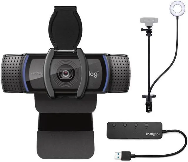 Main image of Logitech C920S Pro HD Webcam with Stand with Selfie Ring Light & 4-Port USB Hub