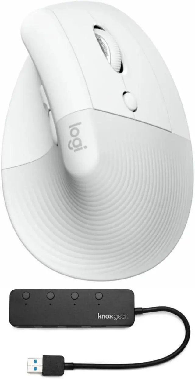 Main image of Logitech Lift Vertical Wireless Ergonomic Mouse (Pale Gray) and 4-Port USB 3.0