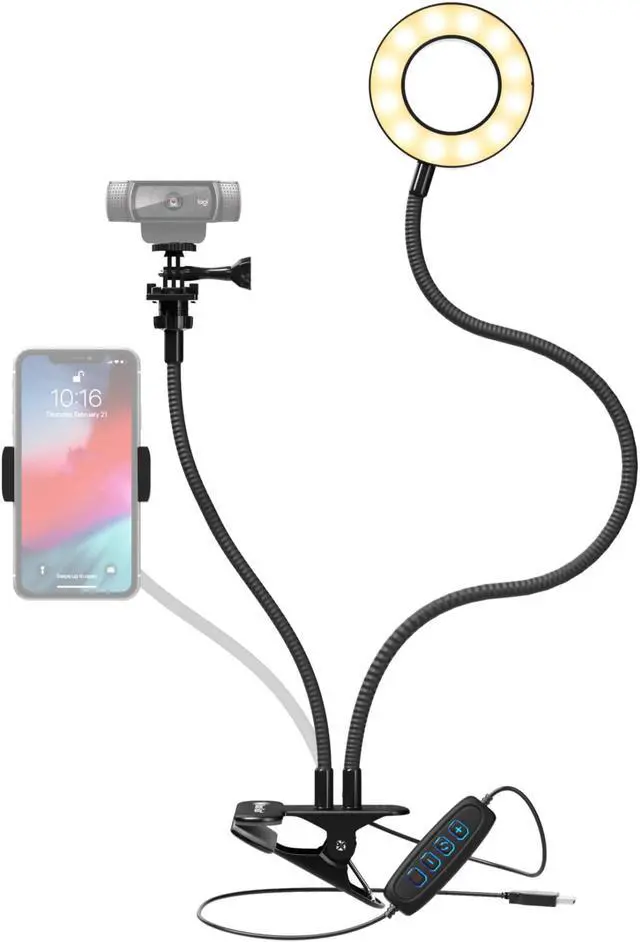 Alt view image 3 of 7 - Logitech C922 Pro Stream Webcam 1080P Camera with USB Hub and Selfie Ring Light
