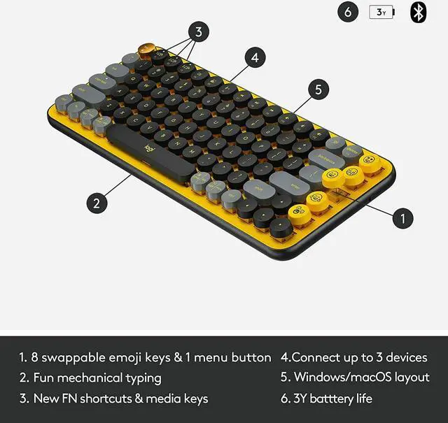 Alt view image 7 of 10 - Logitech POP Keys Wireless Mechanical Keyboard w/ Customizable Emoji Keys
