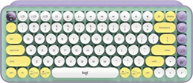 Main image of Logitech POP Keys Mechanical Wireless Keyboard with Customizable Emoji , Durable Compact Design, Bluetooth or USB Connectivity, Multi-Device, OS Compatible - Daydream Mint