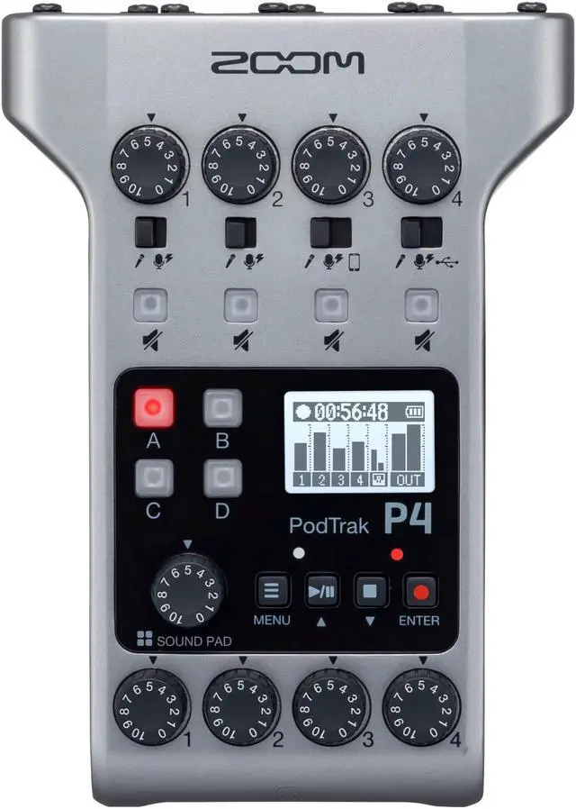 Alt view image 2 of 7 - Zoom PodTrak P4 Portable Multitrack Recorder Bundle with ZDM-1 Podcast Pack