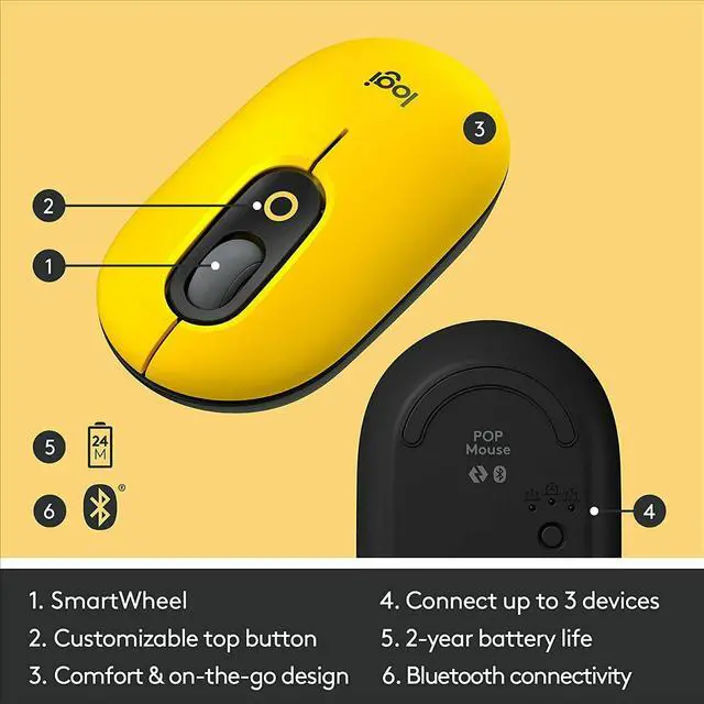 Alt view image 7 of 20 - Logitech POP Mouse with Customizable Emojis for Windows & Mac - Blast Yellow