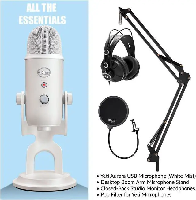 Alt view image 3 of 6 - Blue Microphones Yeti USB Microphone (White Mist) with Microphone Stand Bundle