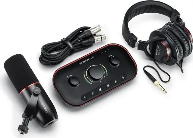 Alt view image 19 of 20 - Focusrite Vocaster Two Studio — Podcasting Interface for Recording Host & Guest, with Professional Quality Vocaster DM14v Dynamic Microphone & HP60v Headphones. Two Mic Inputs & Two Headphone Outputs