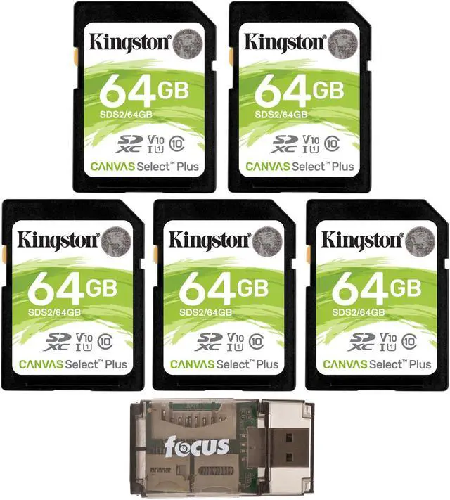 Main image of Kingston 64GB SDHC Canvas Select Plus Memory Card (5-Pack) w/ Card Reader Bundle