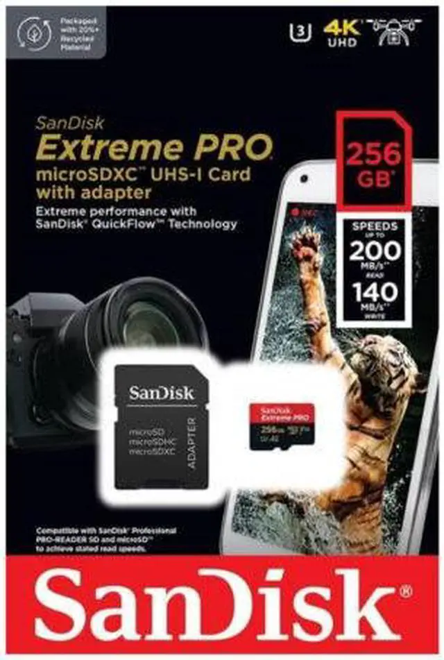 Alt view image 7 of 16 - SanDisk 256GB Extreme PRO A2 microSDXC Card UHS-I U3 V30 Read Speed up to 200MB/s for 4K UHD Video (SDSQXCD-256G-GN6MA)