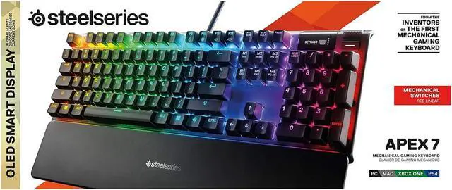 Alt view image 4 of 17 - steelseries apex 7 mechanical gaming keyboard - oled smart display - usb passthrough and media controls - linear and quiet - rgb backlit (red switch)