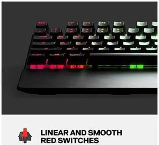 Alt view image 8 of 17 - steelseries apex 7 mechanical gaming keyboard - oled smart display - usb passthrough and media controls - linear and quiet - rgb backlit (red switch)