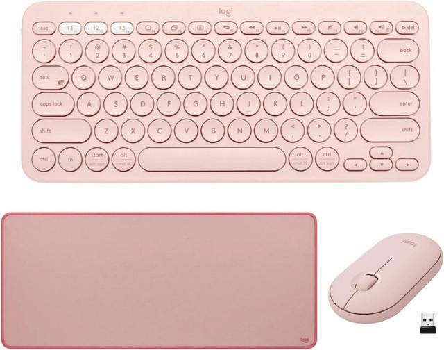 Logitech Pebble M350 Wireless Mouse with K380 Keyboard (Rose) and Desk Mat