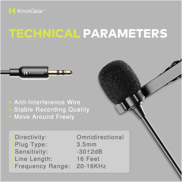 Alt view image 4 of 7 - Knox Gear Omnidirectional Condenser Lavalier Microphone (Multi-Pack)