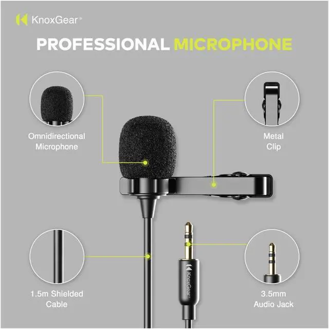 Alt view image 2 of 7 - Knox Gear Omnidirectional Condenser Lavalier Microphone (Multi-Pack)
