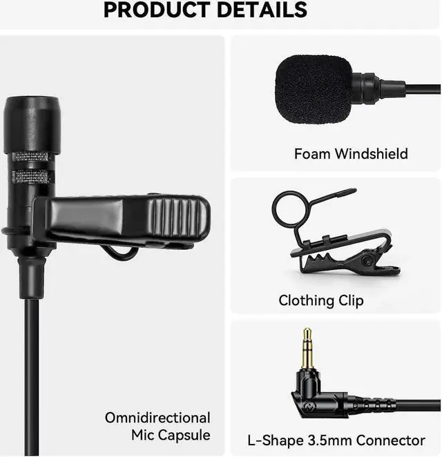 Alt view image 3 of 12 - Hollyland Omnidirectional Lavalier Microphone for LARK MAX Mic System (Black)