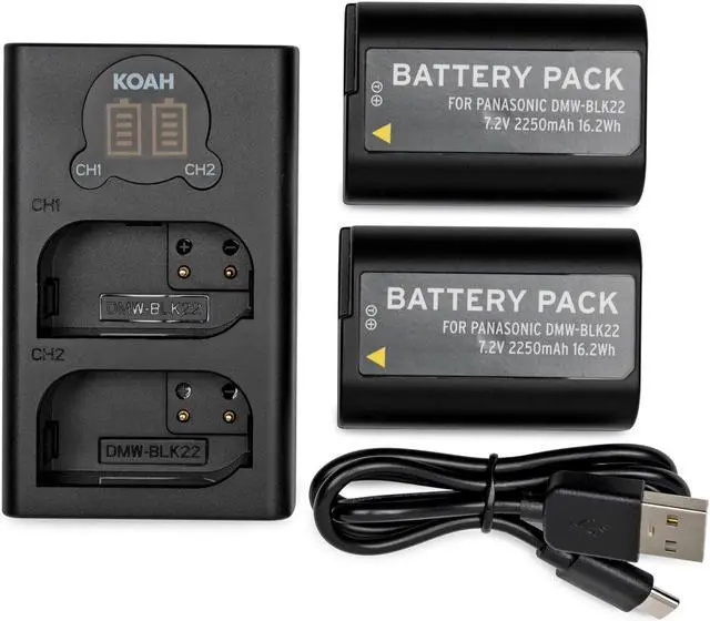 Alt view image 2 of 8 - koah pro dmw-blk22 battery (2-pack) and usb-c led dual charger kit (7.2v, 2250mah)