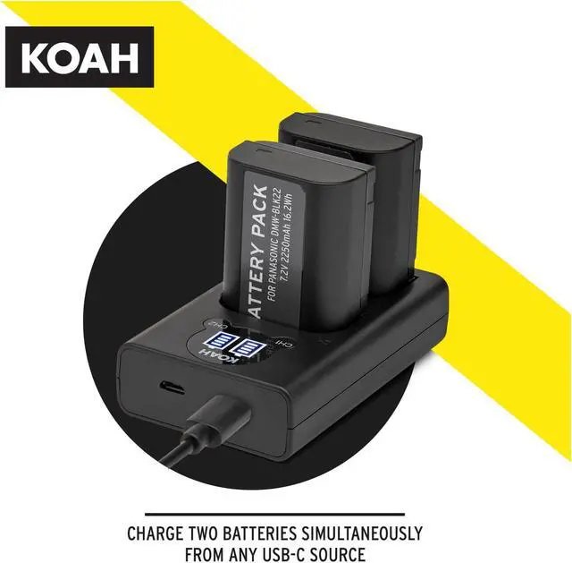 Alt view image 3 of 8 - koah pro dmw-blk22 battery (2-pack) and usb-c led dual charger kit (7.2v, 2250mah)