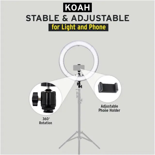 Alt view image 4 of 8 - koah sol sphere 19-inch 55 watt dimmable ring light kit with carrying bag, and smartphone holder for youtube, self-portrait sho