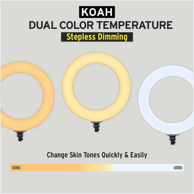 Alt view image 5 of 8 - koah sol sphere 19-inch 55 watt dimmable ring light kit with carrying bag, and smartphone holder for youtube, self-portrait sho