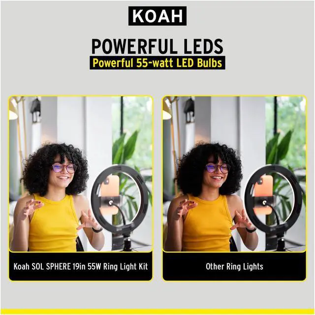 Alt view image 6 of 8 - koah sol sphere 19-inch 55 watt dimmable ring light kit with carrying bag, and smartphone holder for youtube, self-portrait sho