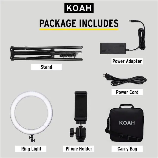 Alt view image 7 of 8 - koah sol sphere 19-inch 55 watt dimmable ring light kit with carrying bag, and smartphone holder for youtube, self-portrait sho