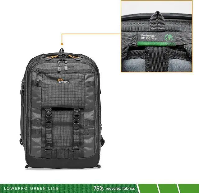 Alt view image 20 of 20 - Lowepro Pro Trekker BP 350 AW II Backpack for Pro CSC/STD DSLR, Black/Dark Gray