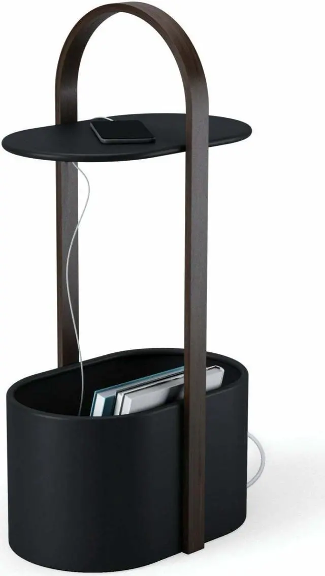 Alt view image 3 of 8 - Umbra Bellwood Side Table with Storage and Cable Management, Black/Walnut
