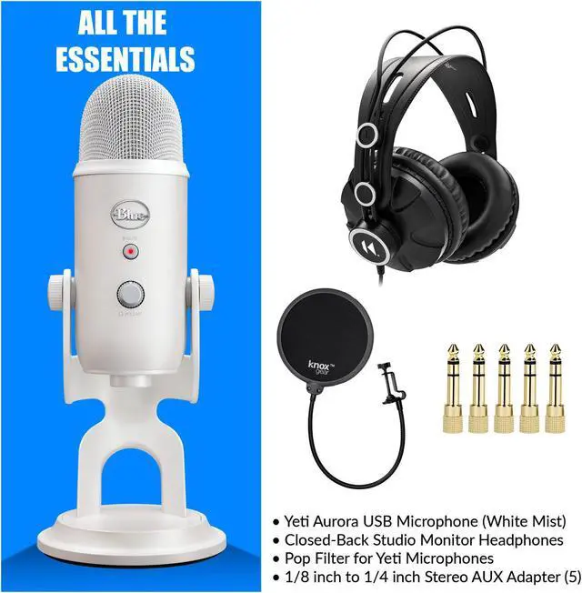Alt view image 4 of 7 - Blue Microphones Yeti USB Microphone (White Mist) with Monitor Headphones Bundle