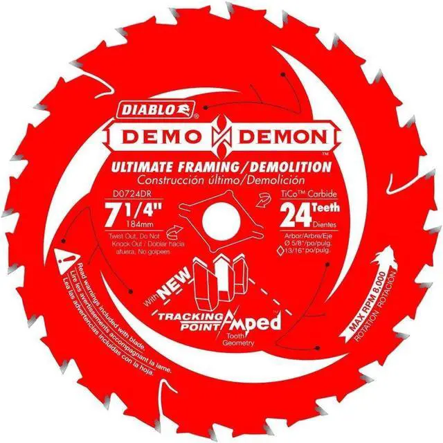 Alt view image 7 of 8 - Freud 7-.25in. 24T Diablo Demo Demon Framing & Demolition Saw Blade D0724DA