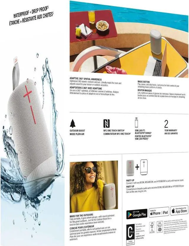 Alt view image 15 of 15 - Ultimate Ears EPICBOOM Portable Bluetooth Speaker System 984001866 (White)