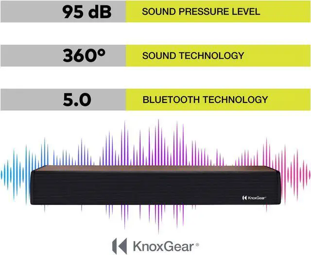 Alt view image 3 of 7 - Knox Gear 60-Watt Compact Wireless 2.0ch Soundbar with Bluetooth 5.0 (Black/Oak)
