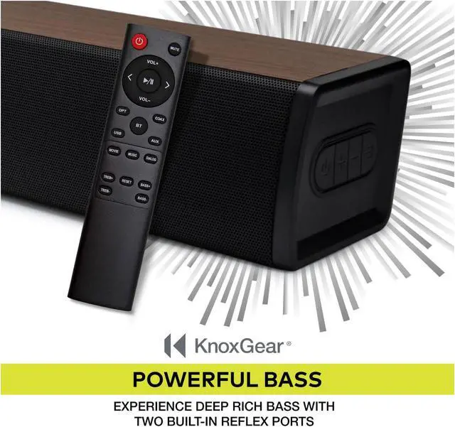 Alt view image 5 of 7 - Knox Gear 60-Watt Compact Wireless 2.0ch Soundbar with Bluetooth 5.0 (Black/Oak)