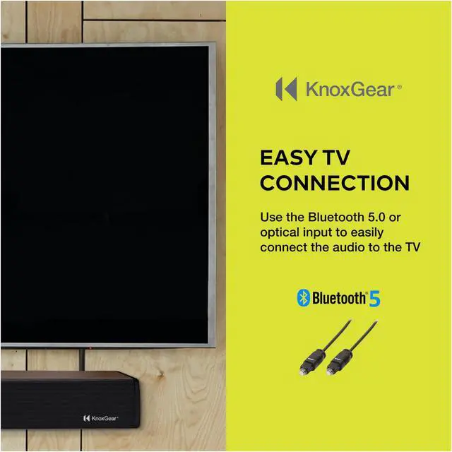 Alt view image 6 of 7 - Knox Gear 60-Watt Compact Wireless 2.0ch Soundbar with Bluetooth 5.0 (Black/Oak)