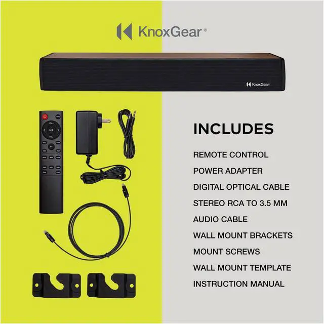 Alt view image 7 of 7 - Knox Gear 60-Watt Compact Wireless 2.0ch Soundbar with Bluetooth 5.0 (Black/Oak)