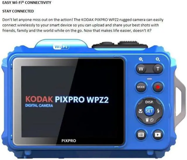 Alt view image 3 of 14 - Kodak PIXPRO WPZ2 Rugged Waterproof 16MP Digital Camera with 4x Zoom (Blue)