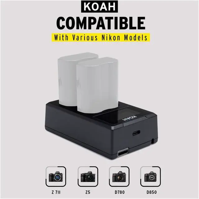 Alt view image 2 of 6 - Koah Dual USB-C Charger with LCD Display for Nikon EN-EL15 Battery