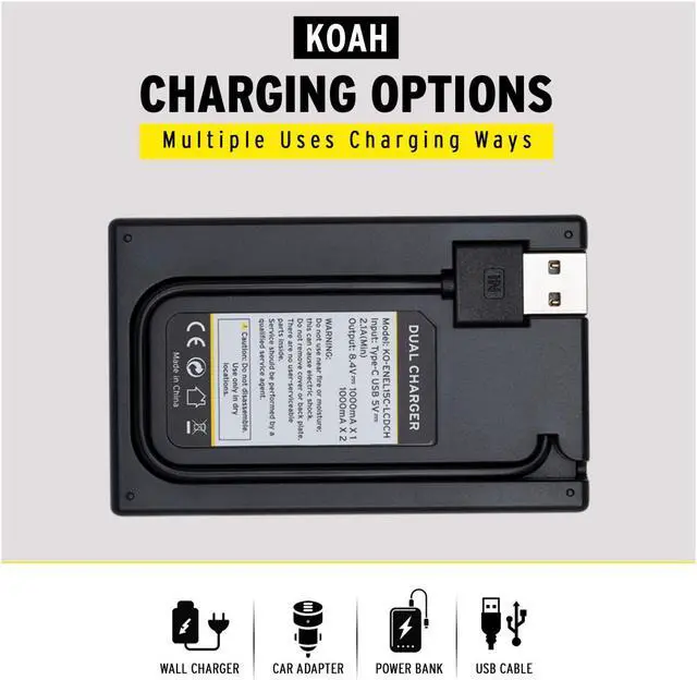 Alt view image 4 of 6 - Koah Dual USB-C Charger with LCD Display for Nikon EN-EL15 Battery