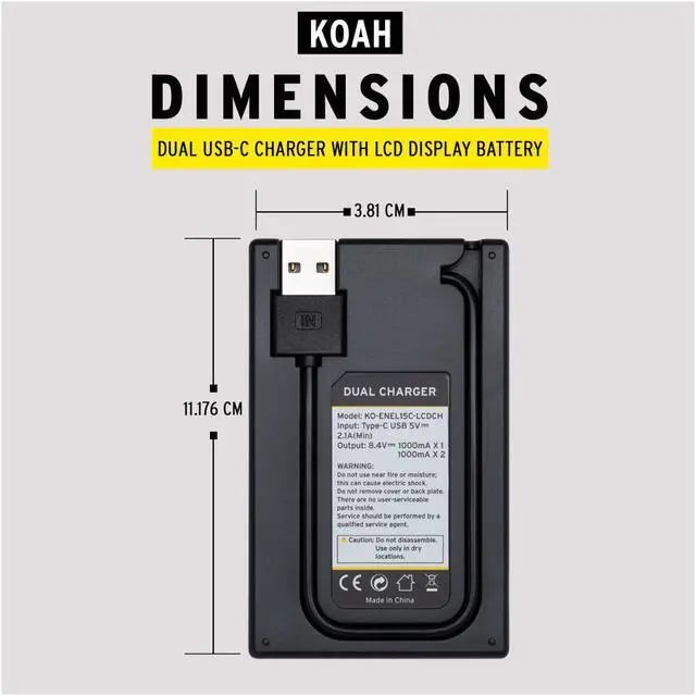 Alt view image 6 of 6 - Koah Dual USB-C Charger with LCD Display for Nikon EN-EL15 Battery