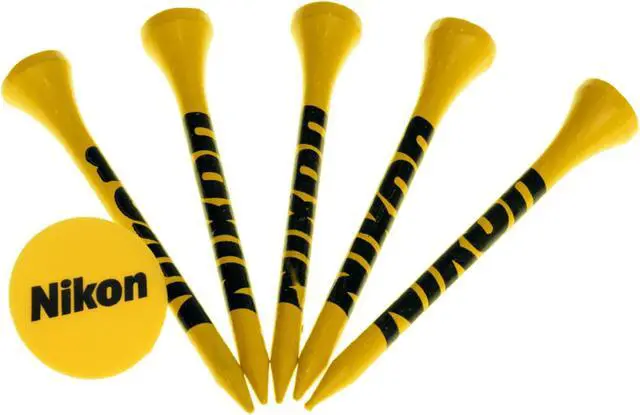 Main image of Nikon NGT-1-WHT 5 Hardwood Construction Golf Tees and Ball Marker(Bright Yellow)