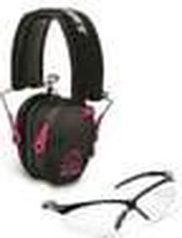 Alt view image 3 of 6 - Walker's Razor Slim Electronic Shooting Range Earmuffs (Black/Pink) & Glasses