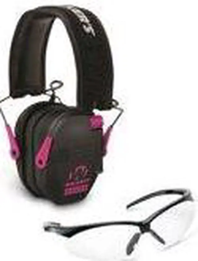 Alt view image 2 of 6 - Walker's Razor Slim Electronic Shooting Range Earmuffs (Black/Pink) & Glasses