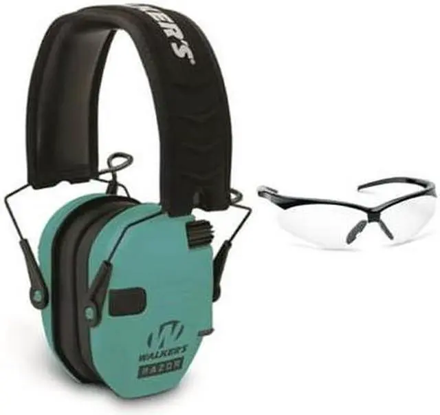 Main image of Walker's Razor Slim Electronic Shooting Range Earmuffs (Teal) and Glasses Kit