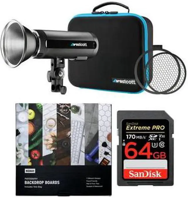Main image of Westcott FJ200 200Ws Strobe Light with 64GB SD Card and Koah Backdrop Boards