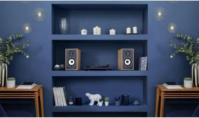 Alt view image 5 of 6 - Triangle Borea Active Bluetooth Bookshelf Speaker Pair - Light Oak Blue (BR03BT)