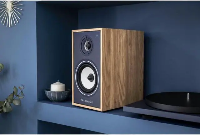 Alt view image 6 of 6 - Triangle Borea Active Bluetooth Bookshelf Speaker Pair - Light Oak Blue (BR03BT)