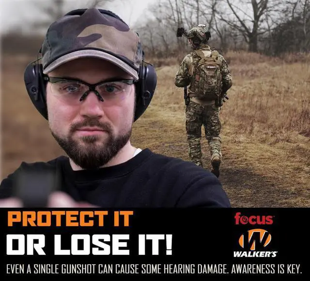 Alt view image 2 of 7 - Walker's Razor Slim Electronic Hearing Muffs (Camo) and Shooting Glasses Kit