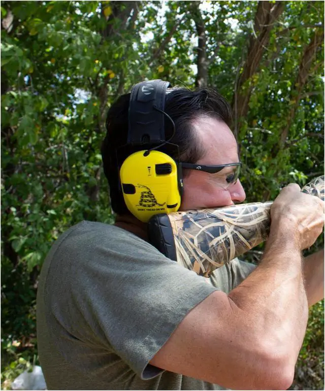 Alt view image 6 of 6 - Walkers Razor Shooting Muffs (Don't Tread On Me Yellow) 3-Pack