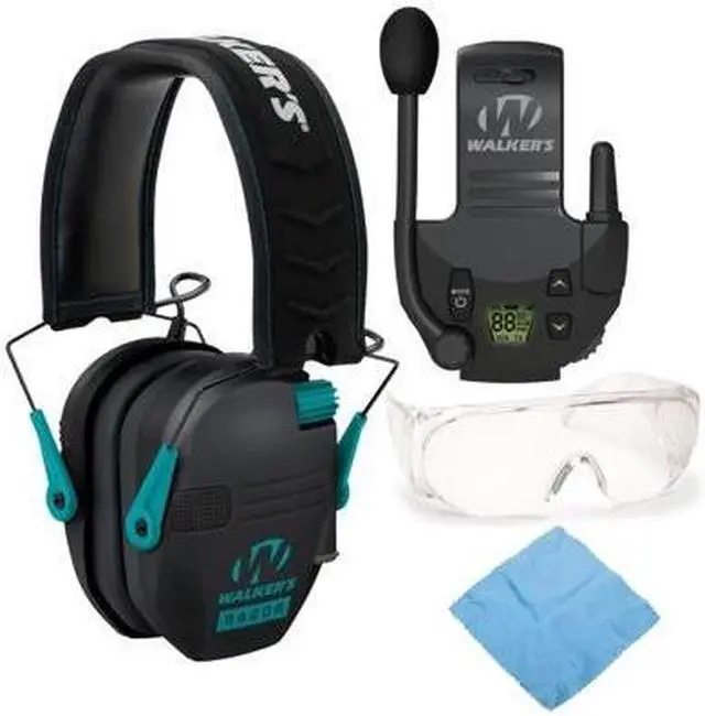 Main image of Walkers Razor Shooting Muff (Black/Teal) with Walkie Talkie, Glasses and Cloth
