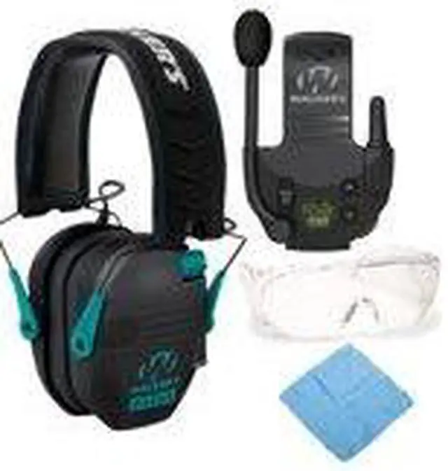 Alt view image 2 of 7 - Walkers Razor Shooting Muff (Black/Teal) with Walkie Talkie, Glasses and Cloth