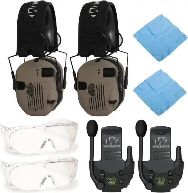 Main image of Walker's Razor Slim Electronic Muff (US Flag-FDE, 2Pack) Bundle with Accessories