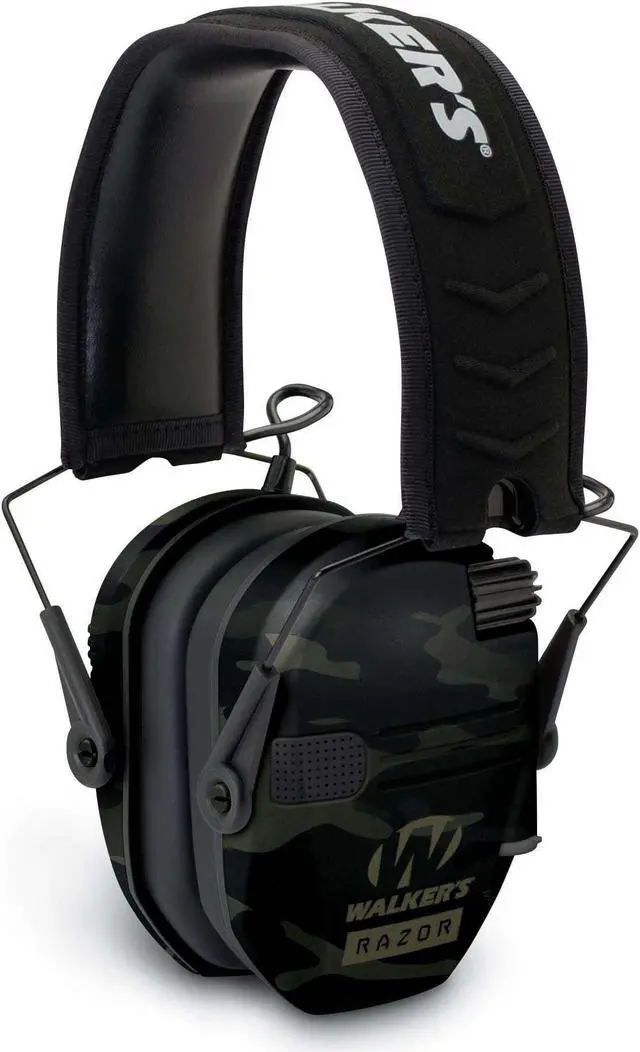 Alt view image 2 of 7 - Walkers Razor Slim Electronic Muff (Gray Camo) with Case and Shooting Glasses